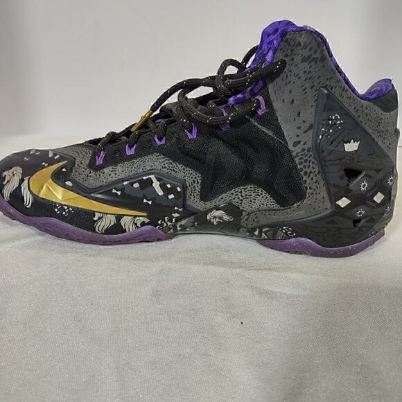 Nike Lebron 11 Anthracite, Metallic Gold Purple Venom Sneakers Size 9.5 - Picture 11 of 13
